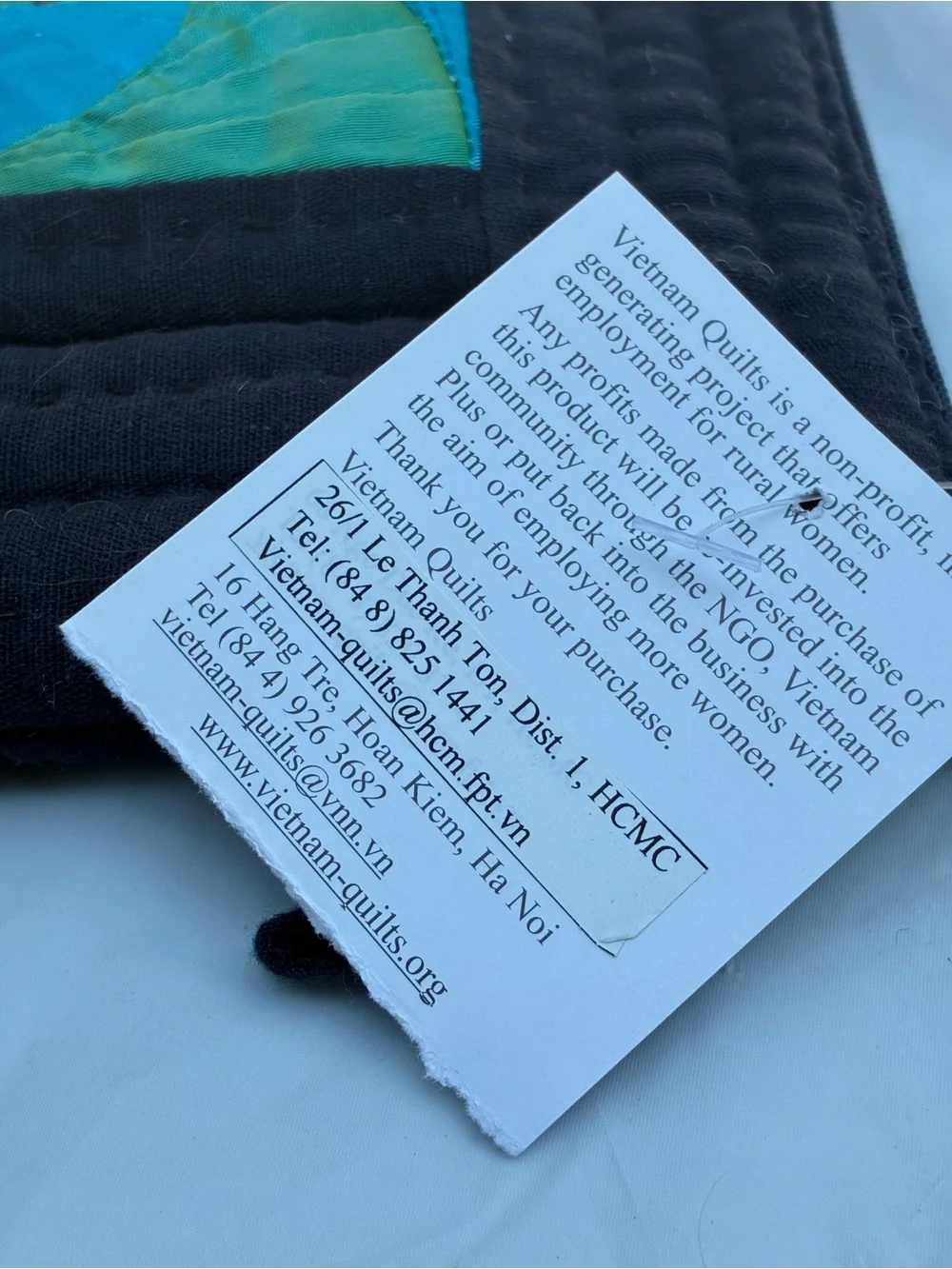 NEW Vietnam Quilts Hand-Quilted Pouch Geometric Blue Green